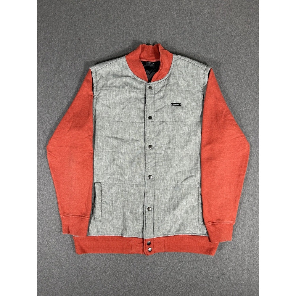 Oakley Varsity Jacket Mens Snap Button Gray Red Colorblock Streetwear XL
